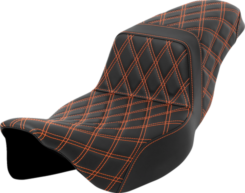 SADDLEMEN Step-Up Seat - Lattice Stitch - Orange Stitch - Extended Reach - FLH/FLT '08-'23 808-07E-17503