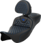 SADDLEMEN RoadSofa™ Seat - Honeycomb - Blue Stitch - with Backrest - Extended Reach - FLH/FLT '08-'24 808-07B-190B1