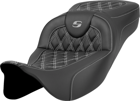 SADDLEMEN Extended Reach Roadsofa™ Seat - Lattice Stitch - Silver Stitch - without Backrest - FL '08-'24 808-07B-18405