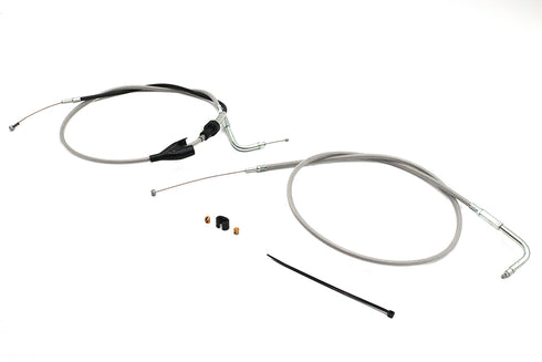 V-Twin 43 inch Stainless Steel Throttle and Idle Cable Set Clear Co - 36-0826