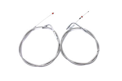V-Twin 43.875 inch Stainless Steel Throttle and Idle Cable Set - 36-0842