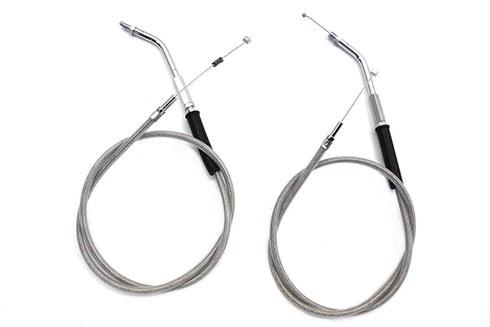 V-Twin Stainless Steel Throttle and Idle Cable Set with 38 inch Cas - 36-0855