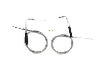 V-Twin 34 inch Stainless Steel Throttle and Idle Cable Set - 36-0856