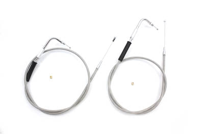 V-Twin 41-1/2 inch Stainless Steel Throttle and Idle Cable Set - 36-0866