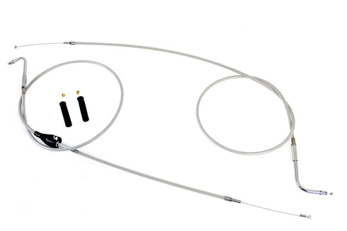 V-Twin Stainless Steel Throttle and Idle Cable Set Clear Coat +8 in - 36-0880