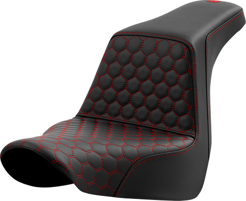 SADDLEMEN Step-Up Seat - Honeycomb - Red Stitching - FL/FX '18-'24 818-29-17704