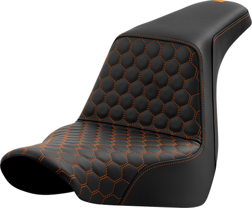SADDLEMEN Step-Up Seat - Honeycomb - Orange Stitching - FL/FX '18-'24 818-29-17703