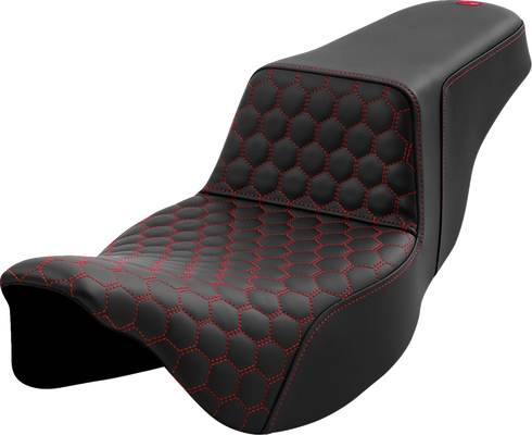 SADDLEMEN Step-Up Seat - Honeycomb - Extended Reach - Red Stitching - FL '08-'23 808-07B-17804