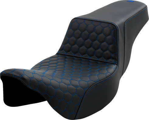 SADDLEMEN Step-Up Seat - Honeycomb - Extended Reach - Blue Stitching - FL '08-'23 808-07B-17801