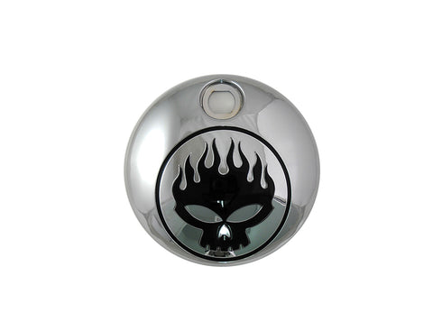 Wyatt Gatling Chrome with Black Flame Skull FLT Fuel Tank Console Door - 38-0603