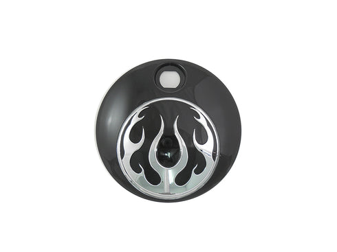 Wyatt Gatling Black with Chrome Flames FLT Fuel Tank Console Door - 38-0604