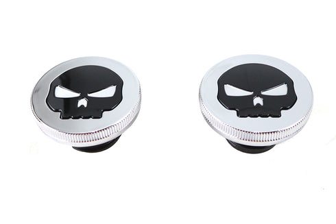 Wyatt Gatling Chrome Skull Style Vented and Non-Vented Gas Cap Set - 38-0620
