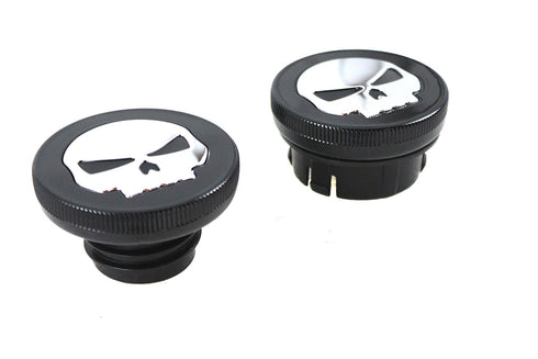 Wyatt Gatling Black Skull Style Vented and Non-Vented Gas Cap Set - 38-0624