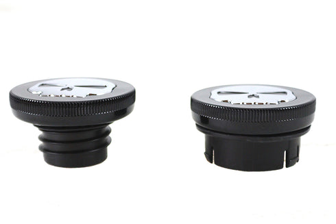 Wyatt Gatling Black Skull Style Vented and Non-Vented Gas Cap Set - 38-0624