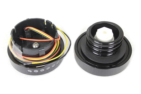 Wyatt Gatling Black LED Ribbed Style Fuel Gauge and Filler Cap Set - 38-0989