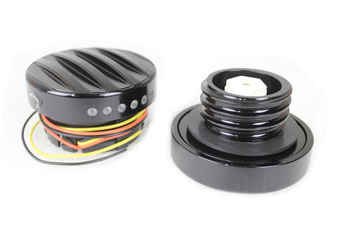 Wyatt Gatling Black LED Ribbed Style Fuel Gauge and Filler Cap Set - 38-0989
