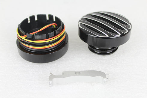 Wyatt Gatling Black LED Cut Ribbed Style Fuel Gauge and Filler Cap Set - 38-0990