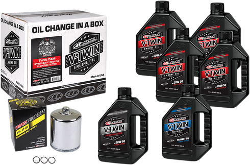 MAXIMA RACING OIL Twin Cam Synthetic 20W-50 Oil Change Kit - Chrome Filter 90-119016PC