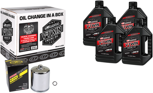 MAXIMA RACING OIL Quick Change Twin Cam Synthetic 20W-50 Oil Change Kit - Chrome Filter 90-119014PC