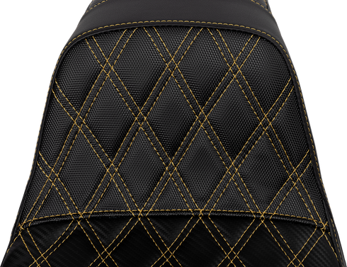 SADDLEMEN Pro Series SDC Performance Seat - Carbon Fiber/Lumbar Gripper - Gold Stitch - Dyna '06-'17 SC80604GOL