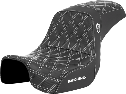 SADDLEMEN Pro Series SDC Performance Seat - Carbon Fiber/Lumbar Gripper - White Stitch - Dyna '06-'17 SC80604WHI