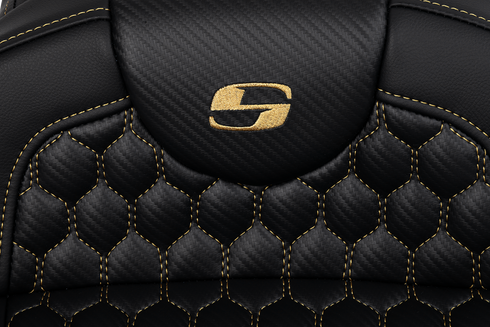 SADDLEMEN RoadSofa™ Seat - Honeycomb - Gold Stitch - Extended Reach - without Backrest - FLH/FLT '08-'24 808-07B-19007