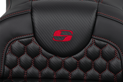 SADDLEMEN RoadSofa™ Seat - Honeycomb - Red Stitch - Extended Reach - without Backrest - FLH/FLT '08-'24 808-07B-19004