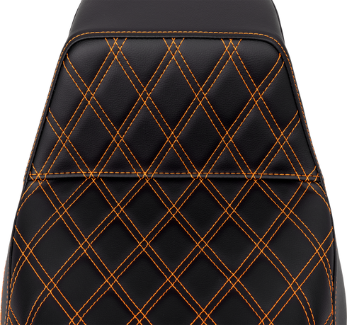 SADDLEMEN Step-Up Seat - Front Lattice Stitch - Orange Stitch - FLH/FLT '08-'23 808-07B-17203