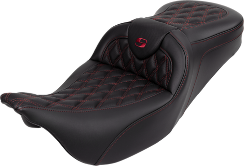 SADDLEMEN Roadsofa™ Seat - with Backrest - Wine Berry Stitch - FL '08-'23 808-07B-182B8