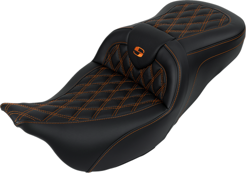 SADDLEMEN Roadsofa™ Seat - with Backrest - Orange Stitch - FL '08-'23 808-07B-182B3