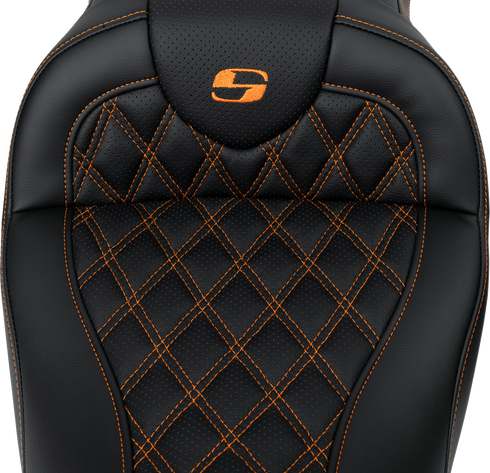 SADDLEMEN Roadsofa™ Seat - with Backrest - Orange Stitch - FL '08-'23 808-07B-182B3
