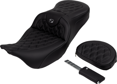 SADDLEMEN Roadsofa™ Seat - with Backrest - Dark Gray Stitch - FL '08-'23 808-07B-182B2