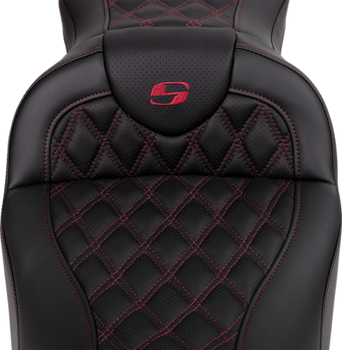 SADDLEMEN Roadsofa™ Seat - with Backrest - Wine Berry Stitch - FL '08-'23 808-07B-182B8