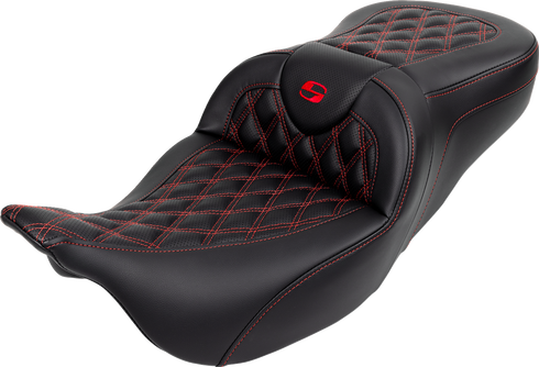 SADDLEMEN Roadsofa™ Seat - with Backrest - Red Stitch - FL '08-'23 808-07B-182B4