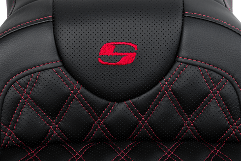SADDLEMEN Roadsofa™ Seat - with Backrest - Red Stitch - FL '08-'23 808-07B-182B4