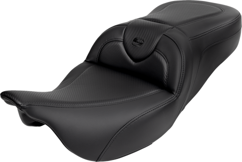 SADDLEMEN Roadsofa™ Seat - with Backrest - Carbon Fiber - Black Stitch - FL '08-'19 808-07B-185B0