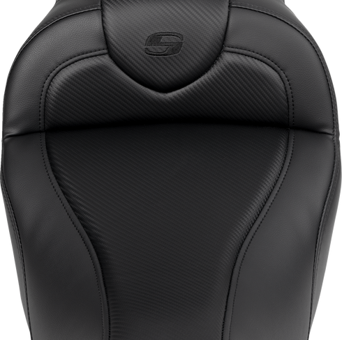 SADDLEMEN Roadsofa™ Seat - with Backrest - Carbon Fiber - Black Stitch - FL '08-'19 808-07B-185B0