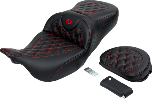 SADDLEMEN Roadsofa™ Seat - with Backrest - Red Stitch - FL '08-'23 808-07B-182B4