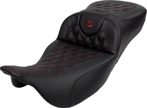 SADDLEMEN Roadsofa™ Extended Reach Seat - Lattice Stitch - Wine Berry Stitch - with Backrest - FL '08-'24 808-07B-184B8