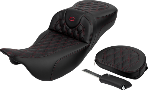 SADDLEMEN Roadsofa™ Extended Reach Seat - Lattice Stitch - Wine Berry Stitch - with Backrest - FL '08-'24 808-07B-184B8