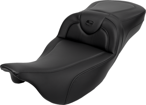 SADDLEMEN Roadsofa™ Extended Reach Seat - Carbon Fiber - Black Stitch - Backrest - FL '08-'24 808-07B-186B0