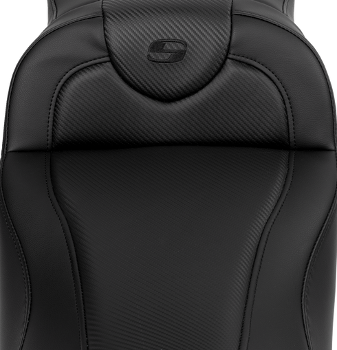 SADDLEMEN Roadsofa™ Extended Reach Seat - Carbon Fiber - Black Stitch - Backrest - FL '08-'24 808-07B-186B0