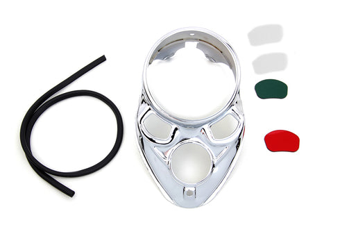 V-Twin Chrome Skull Dash Panel with Red Lens - 39-0777