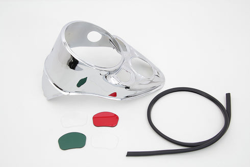 V-Twin Chrome Skull Dash Panel with Red Lens - 39-0777