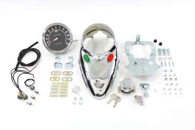 V-Twin Chrome Cateye Dash Panel Kit with 1:1 Ratio Speedometer - 39-0902