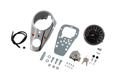 V-Twin Chrome Three Light Dash Panel Kit with 1:1 Ratio Speedometer - 39-0904