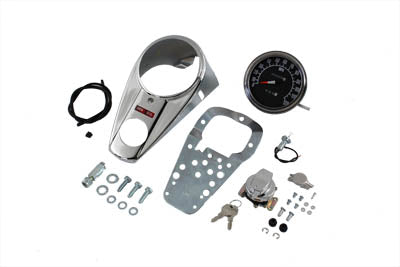V-Twin Chrome Two Light Dash Panel Kit with 1:1 Ratio Speedometer - 39-0905