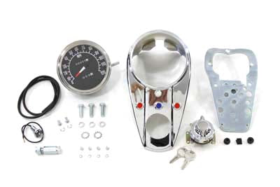 V-Twin Chrome Three Light Dash Panel Kit with 2:1 Ratio Speedometer - 39-0906