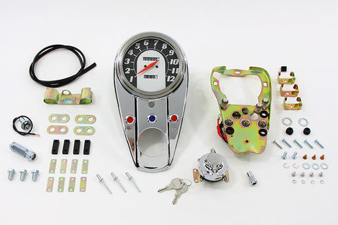 V-Twin Chrome Three Light Dash Panel Kit with 1:1 Ratio Speedometer - 39-0908