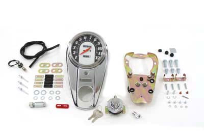 V-Twin Chrome Two Light Dash Panel Kit with 1:1 Ratio Speedometer - 39-0909